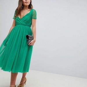 ASOS Emerald green tulle midi dress NWT